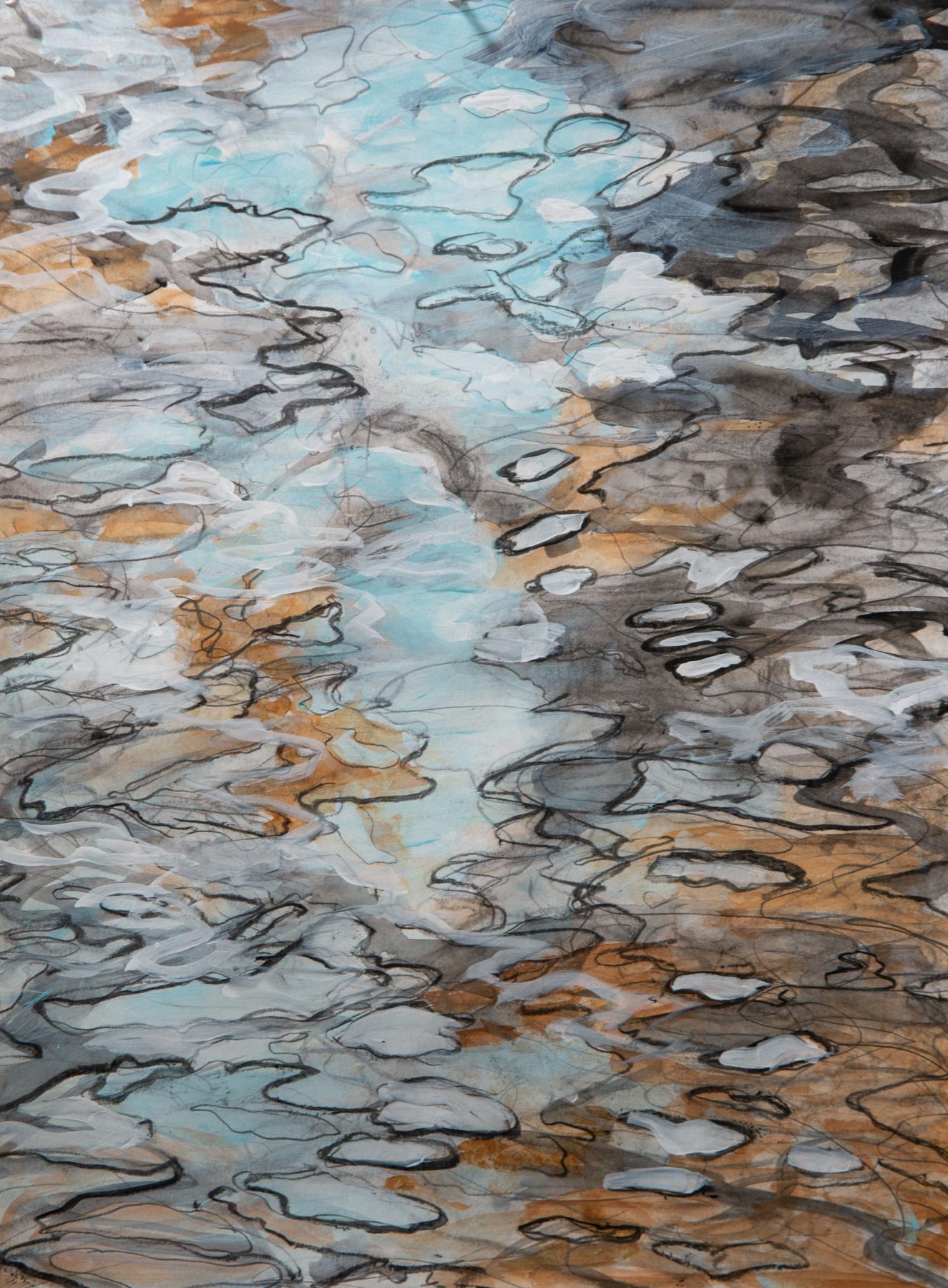 "Thinking About Water 1", Contemporary, Abstract, Blue, White, Acrylic Painting