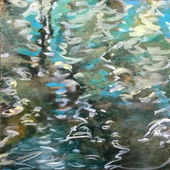 "Thinking About Water 4", Zeitgenössisch, Abstrakt, Blau, Weiß, Acrylgemälde