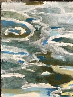 "Thinking About Water 5", Contemporary, Abstract, Blue, White, Acrylic Painting