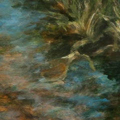 "Woodland Water 2", paysage contemporain, brun, peinture acrylique