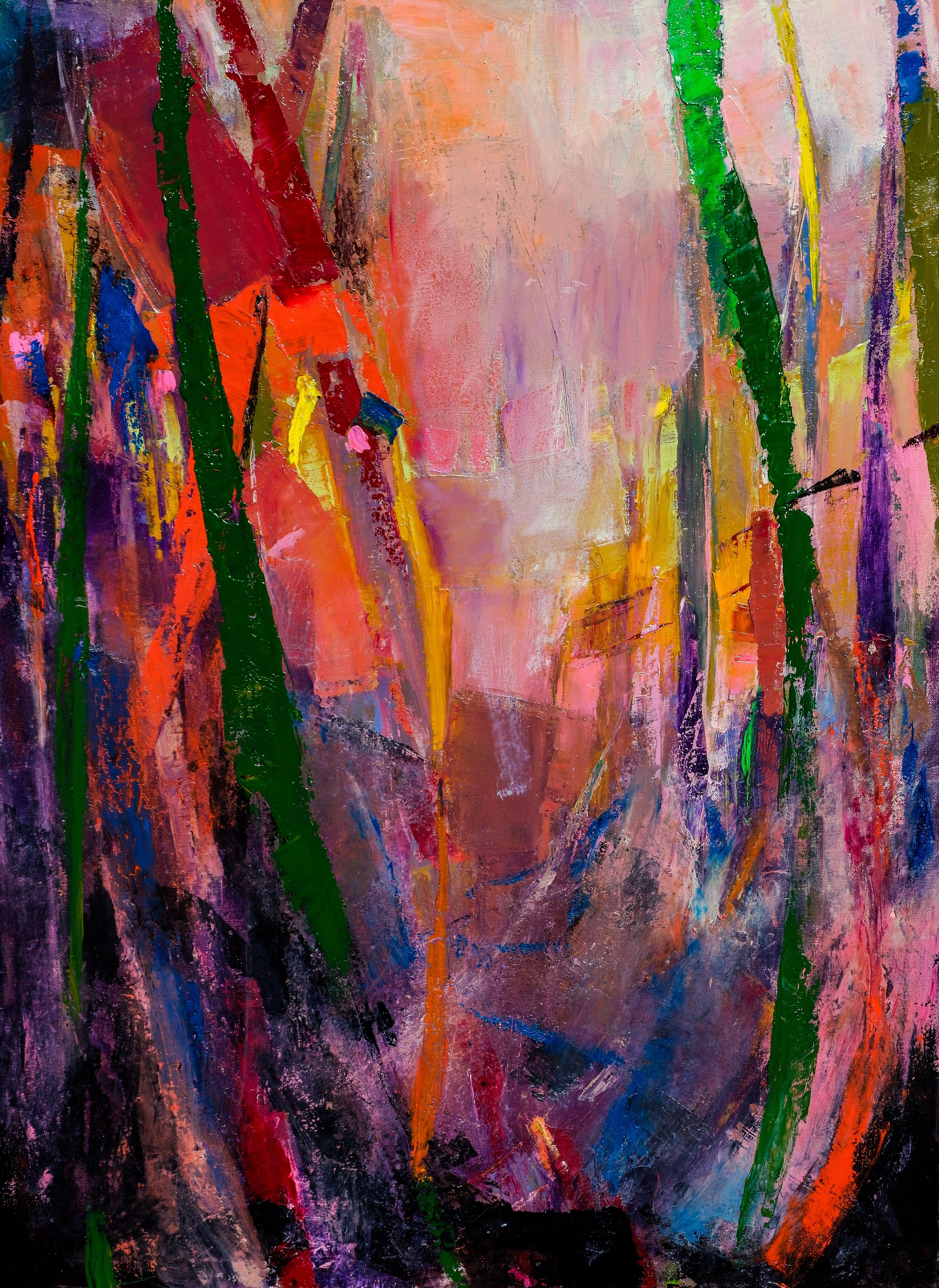 Abstract Painting di Cheryl Johnson - Colori autunnali emergenti, Pittura, Olio su tela