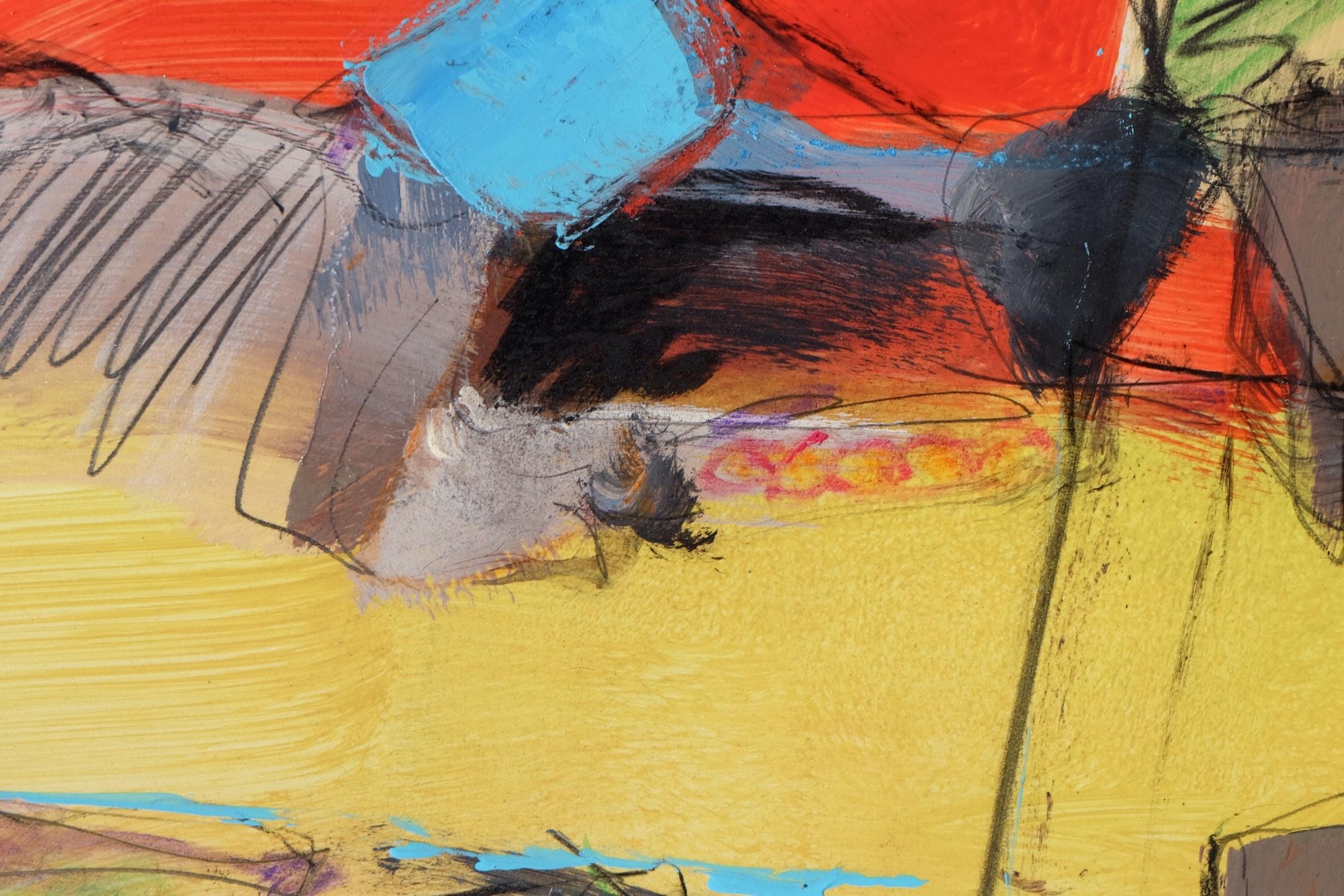 Pittura astratta espressionista.   Ci crederesti che quest'opera è stata creata su una carta d'arte fatta di pietra? La carta TerraSkin di Mitz è ecologica e ideale per questa pittura a tecnica mista: acrilico, penna e inchiostro, pastello e matita