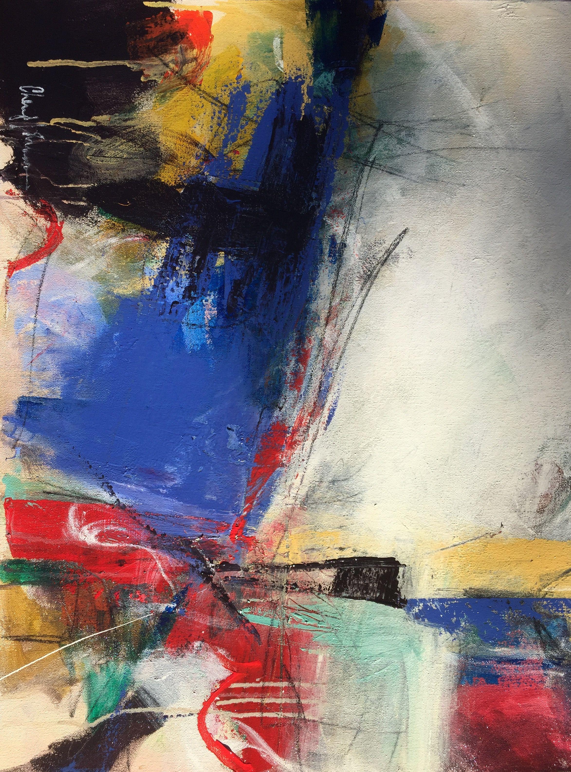 Abstract Painting Cheryl Johnson - Peinture, acrylique sur toile Joy Blue moments