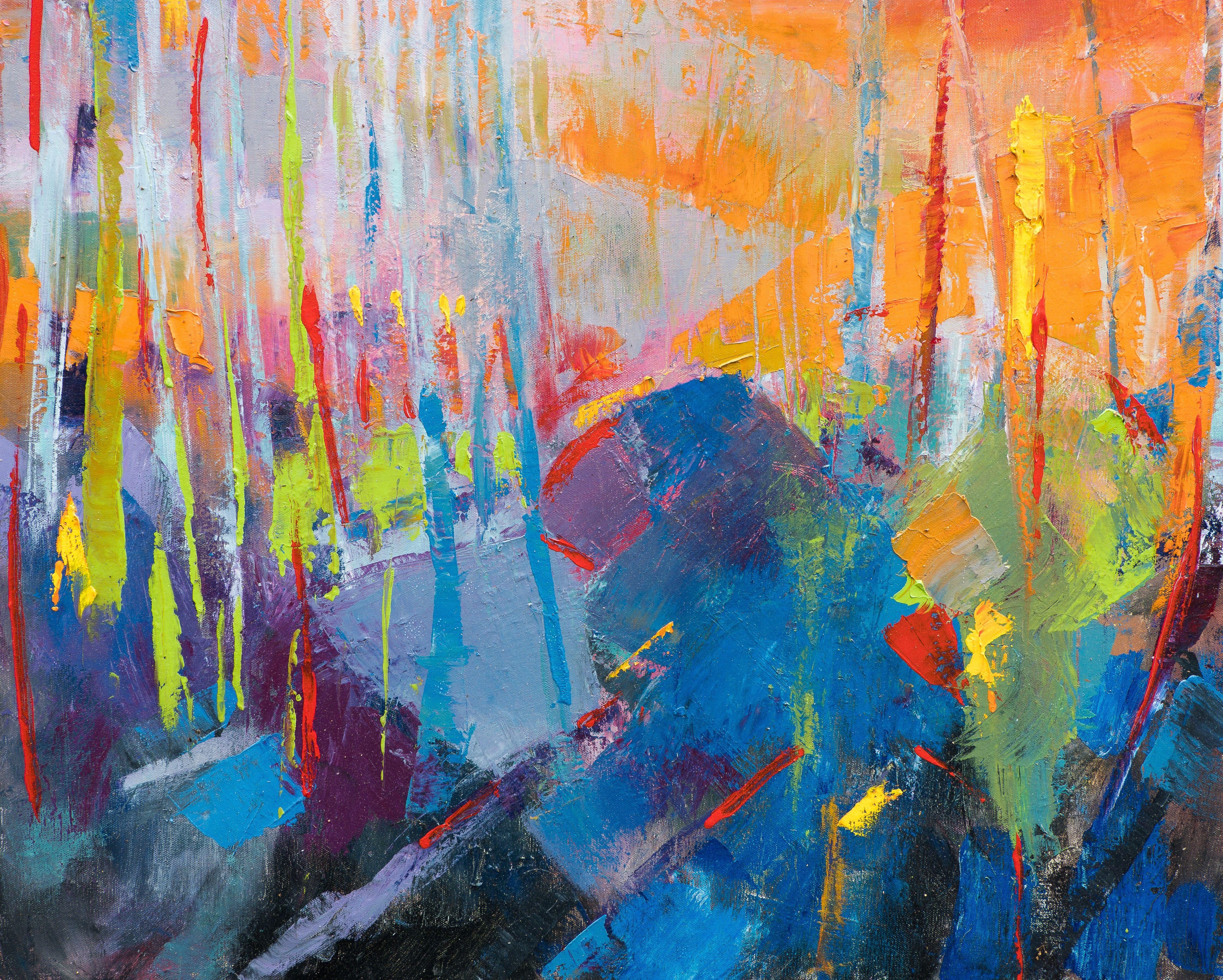 Abstract Painting Cheryl Johnson - Peinture de piano orange, peinture, huile sur toile