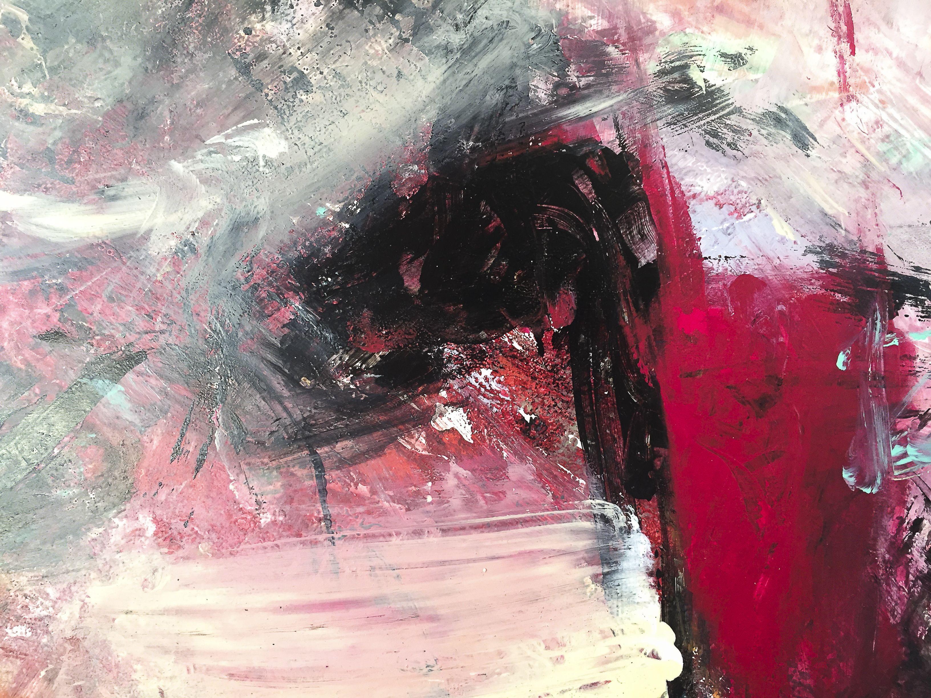 Embrace rouge, peinture, acrylique sur papier - Abstrait Painting par Cheryl Johnson