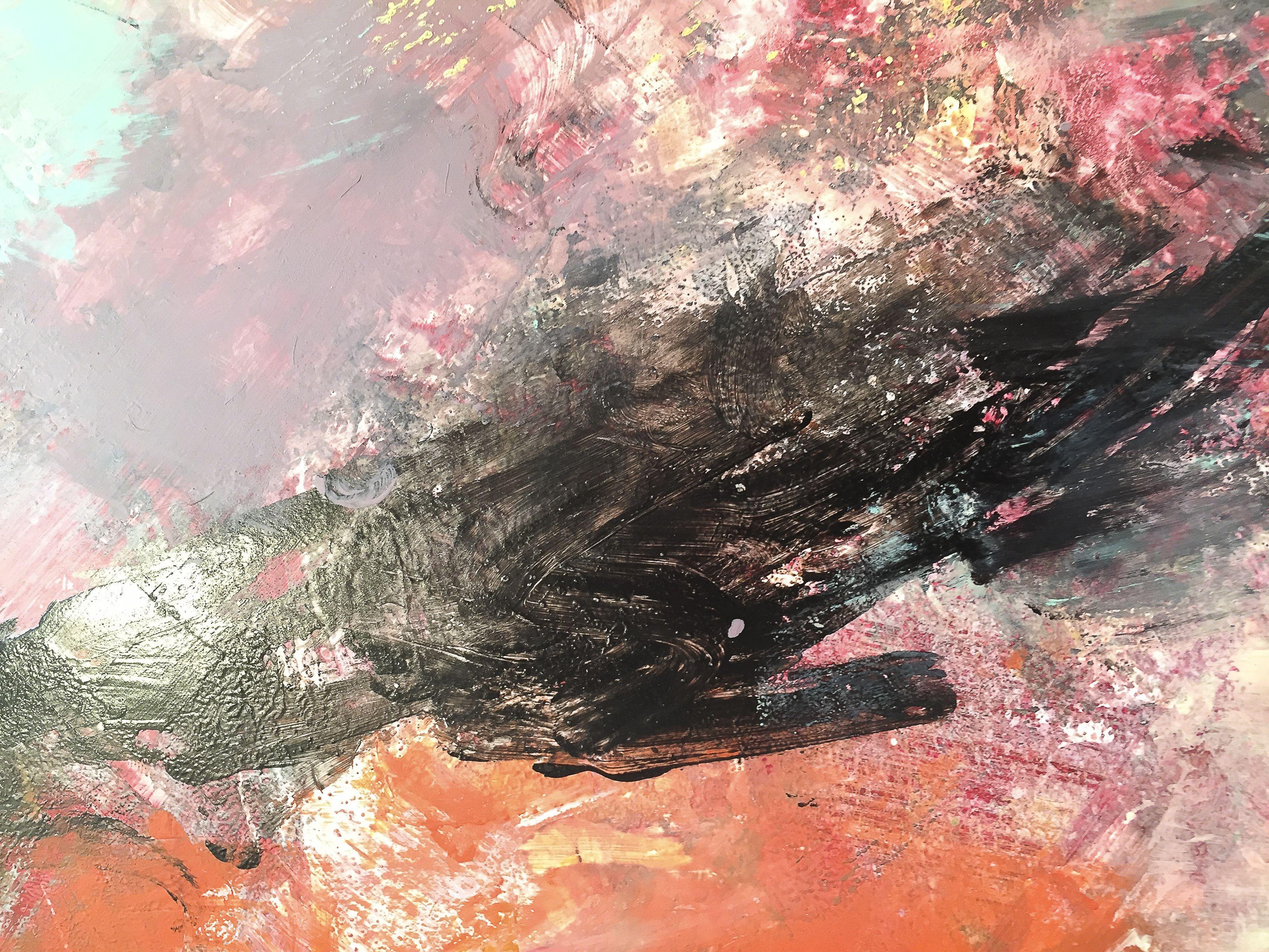 Embrace rouge, peinture, acrylique sur papier - Gris Abstract Painting par Cheryl Johnson