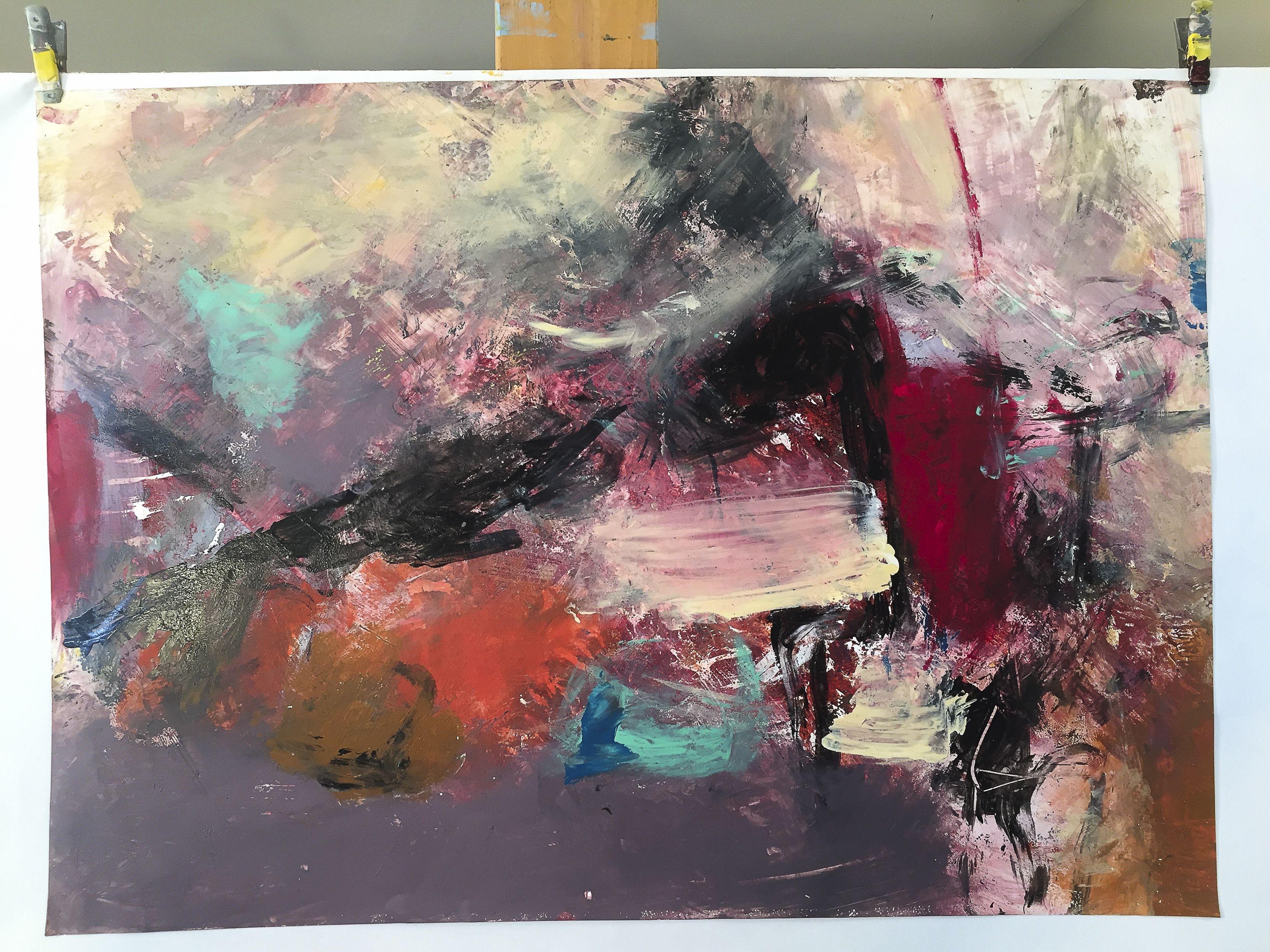 Étreinte rouge    Embrassez chaque jour avec joie et dans l'attente des merveilles qui suivront. Explorez les moments de joie et de surprise. Vivez pleinement.  : : Peinture : : Abstrait : : Cette pièce est accompagnée d'un certificat d'authenticité