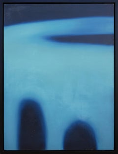 "Air Plane" Blue and Black Abstract Contemporary Colorfield Painting