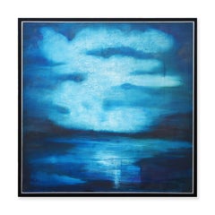 Zeitgenössisches modernes monochromes blaues abstraktes Farbfeldgemälde „Alluvium“