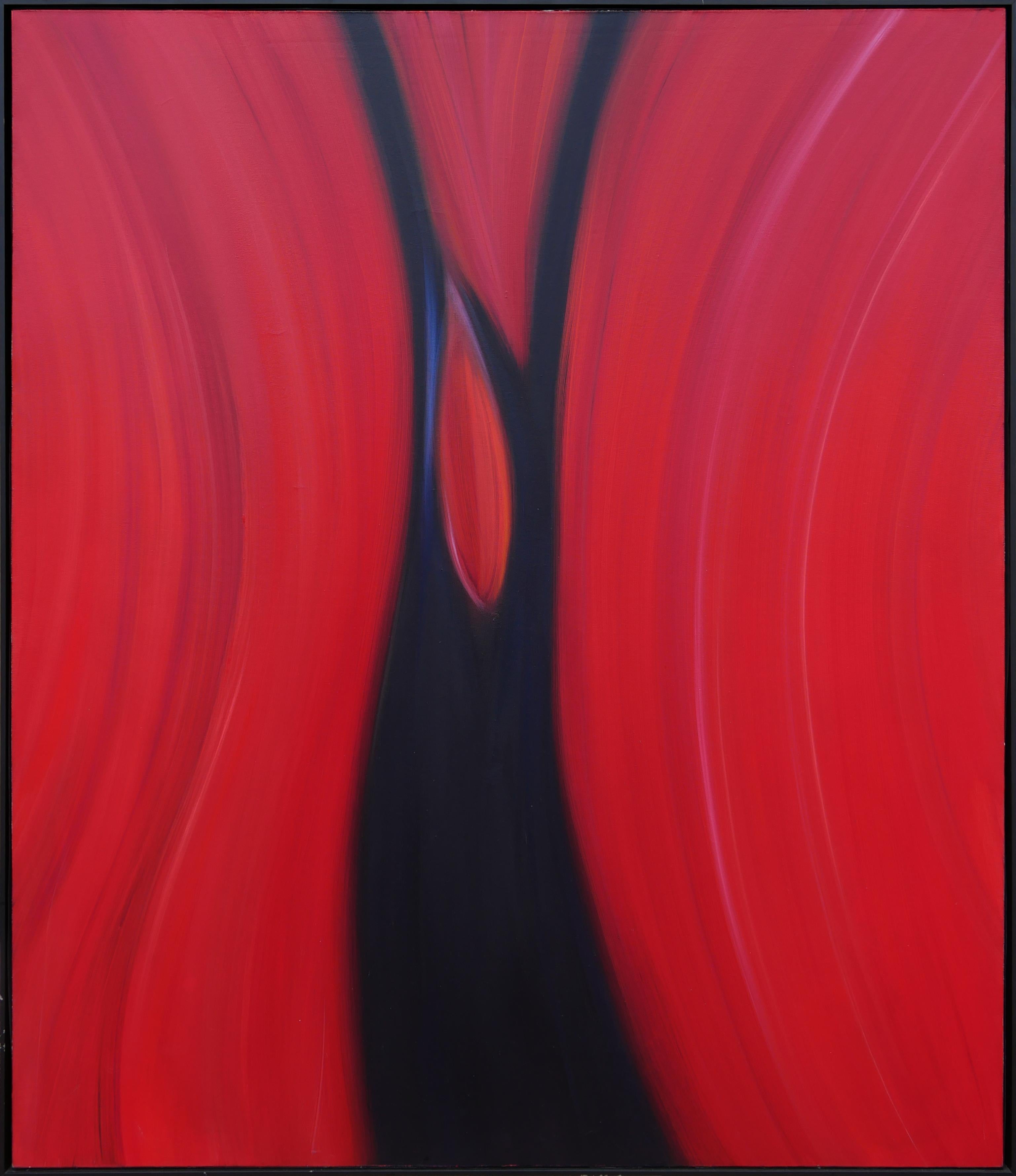 Cheryl Kelley Abstract Painting – Rotes, lila und schwarzes abstraktes zeitgenössisches Farbfeldgemälde