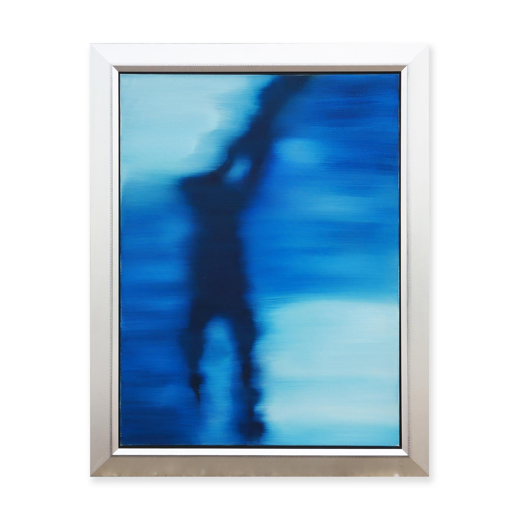 Peinture contemporaine moderne monochrome bleue abstraite sur champ « Tenne » - Painting de Cheryl Kelley