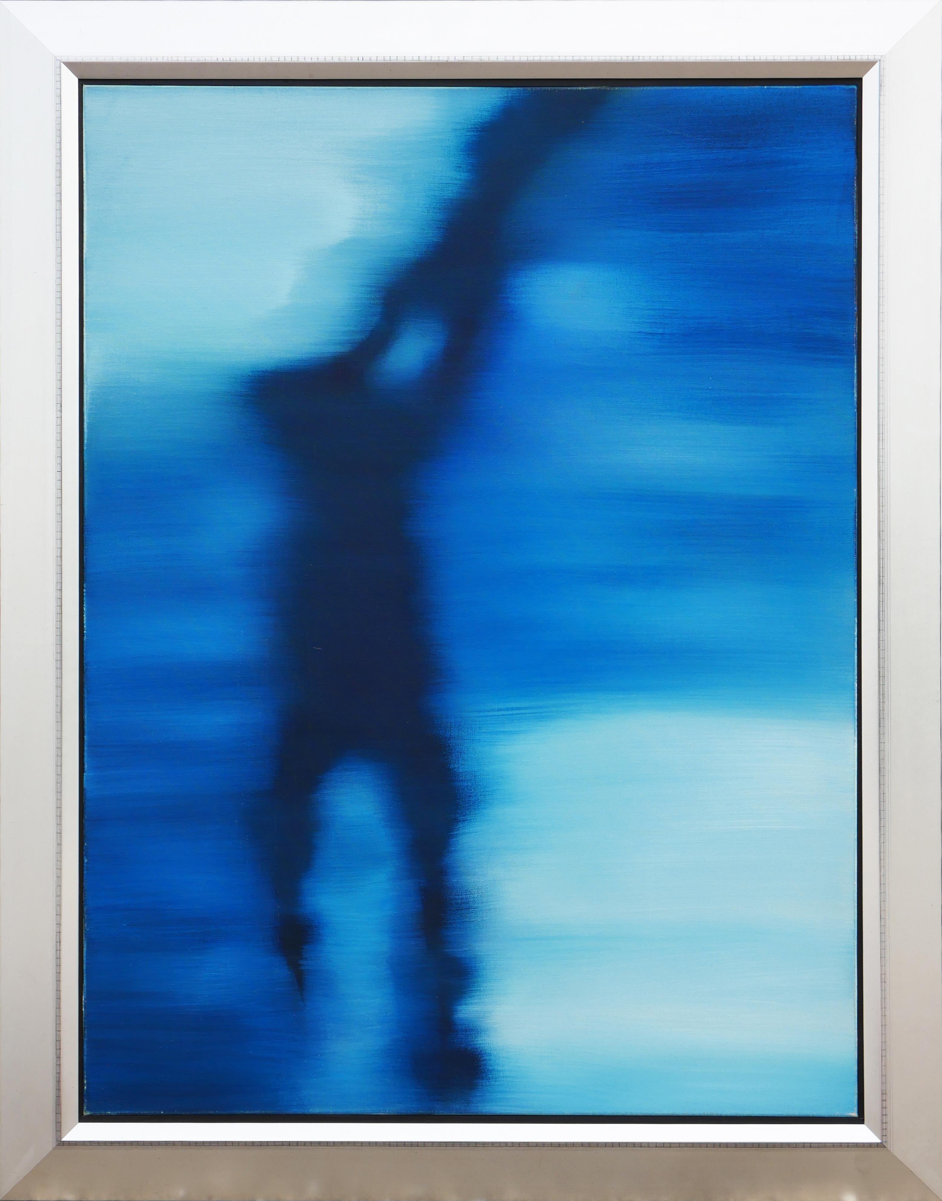 Cheryl Kelley Abstract Painting - "Tense" Contemporary Modern Monochromatic Blue Abstract Color Field Painting