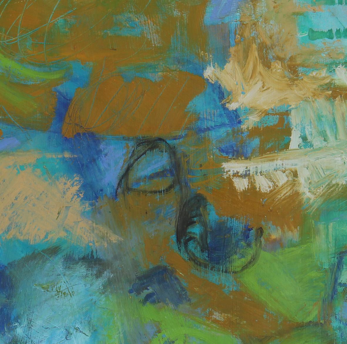 Trouver ma voie 1  L'huile sur papier sur bois  Abstrait, « Trois I's », encadré - Gris Abstract Painting par Cheryl McClure