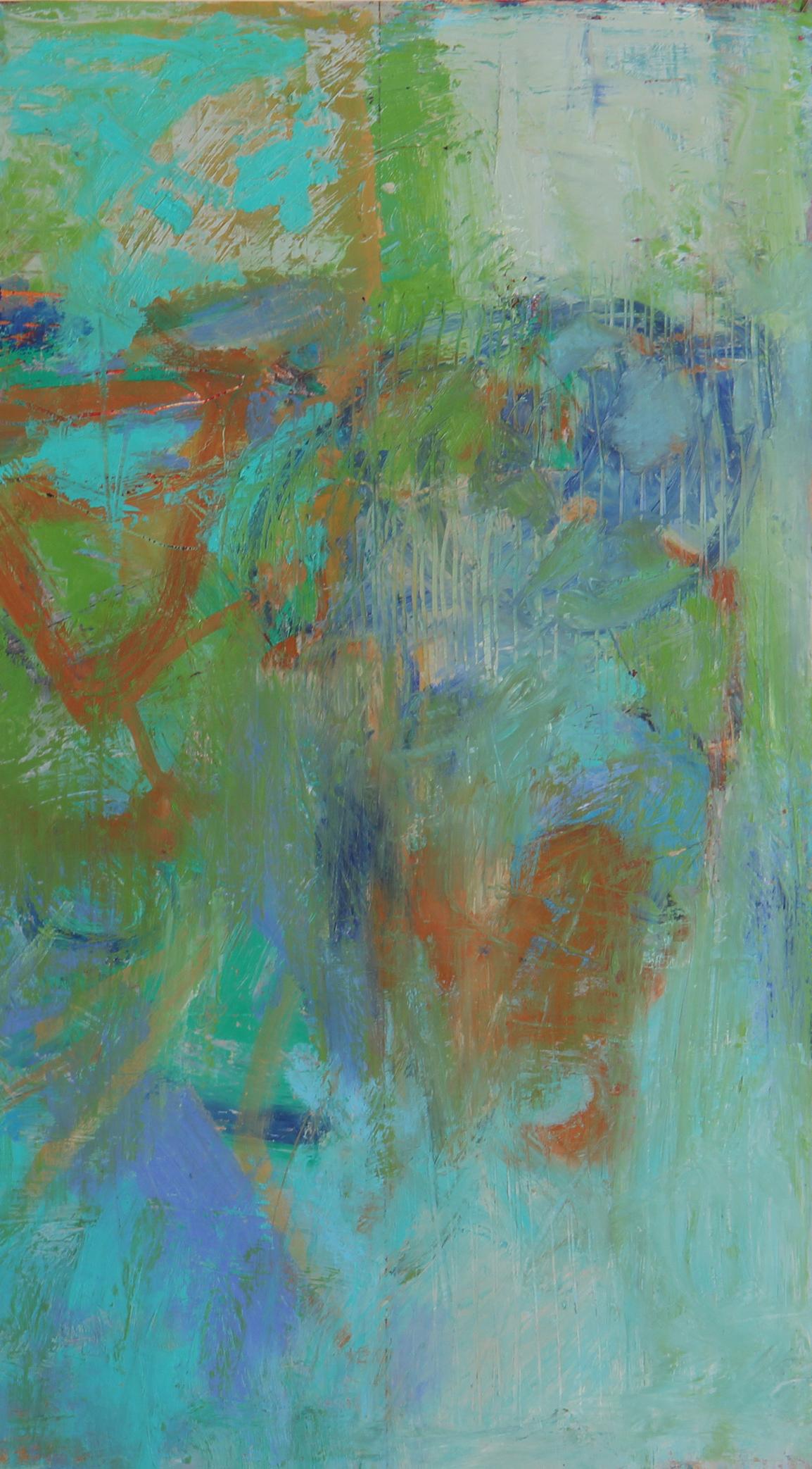 Meinen Weg finden   #Nr. 2 der Serie Öl auf Papier auf Holz  Abstrakt Gerahmt (Grau), Abstract Painting, von Cheryl McClure