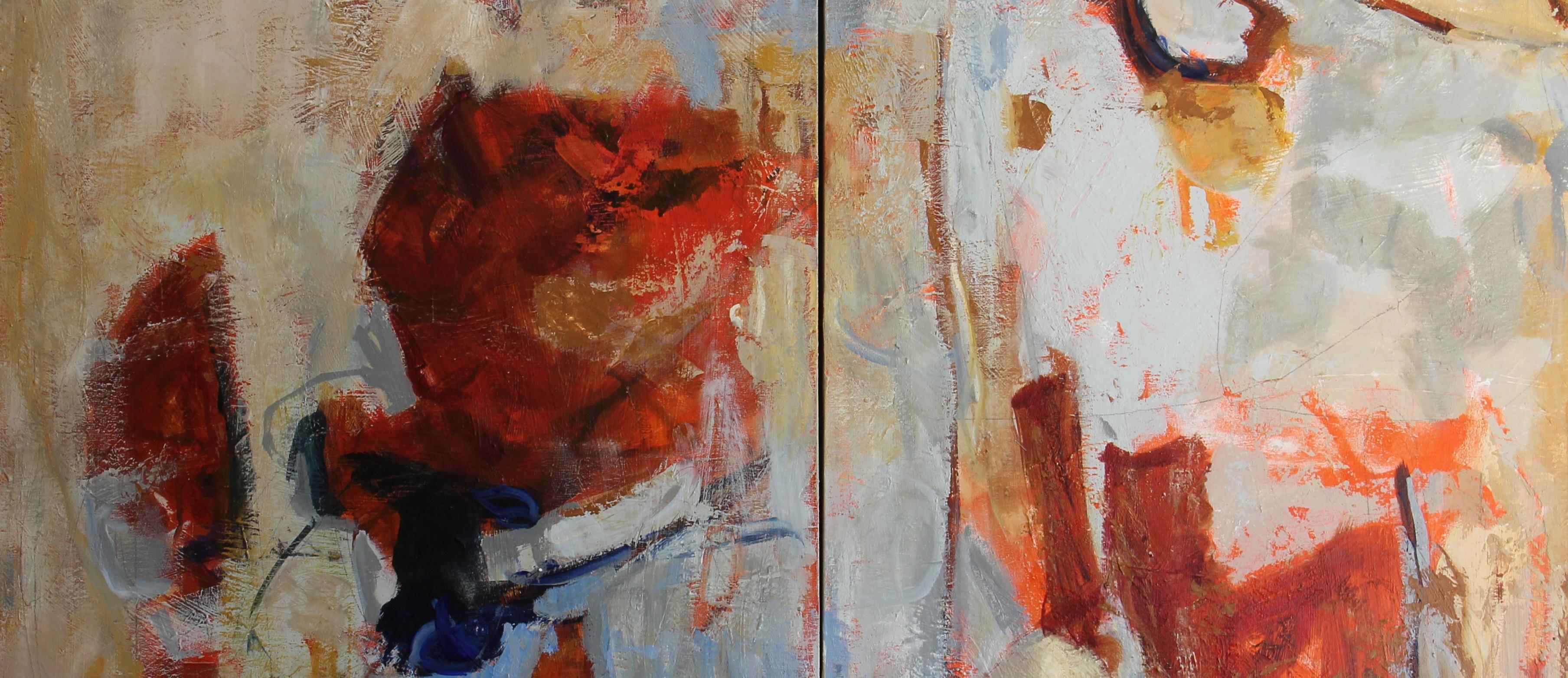  Johnson Creek, tempêtes de printemps tardives, diptyque, 36 x 48, acrylique sur toile  (2) - Marron Abstract Painting par Cheryl McClure