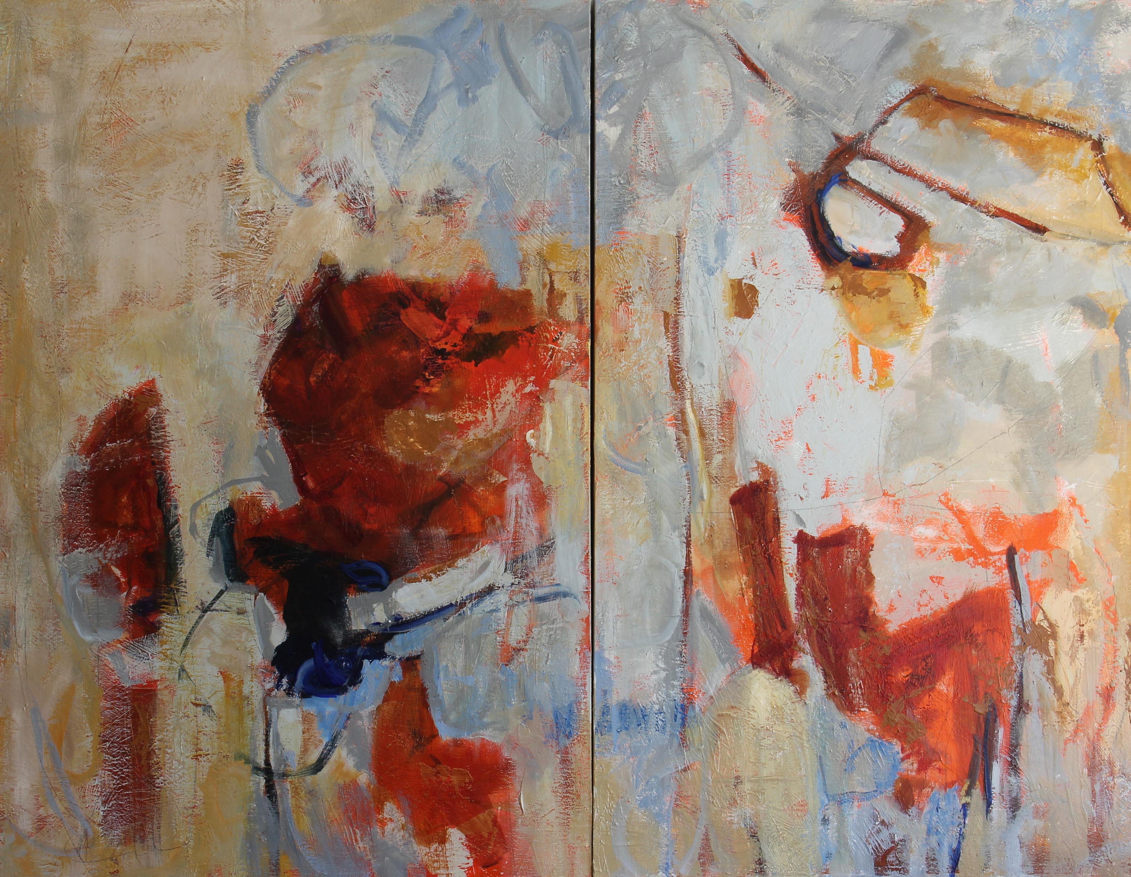 Abstract Painting Cheryl McClure -  Johnson Creek, tempêtes de printemps tardives, diptyque, 36 x 48, acrylique sur toile  (2)