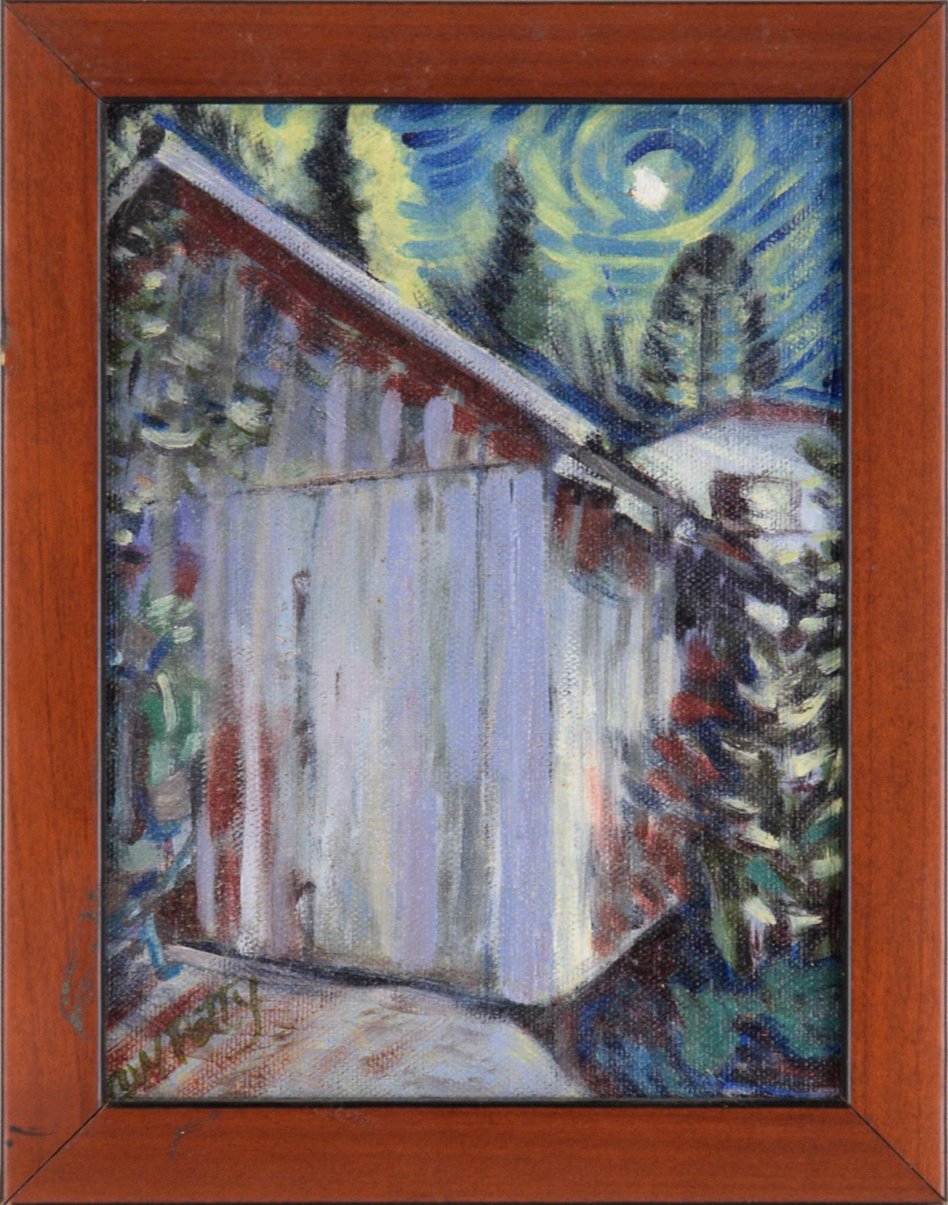 Landscape Painting de Cheryl Petty - "Luna I", Paisaje nocturno contemporáneo a pequeña escala