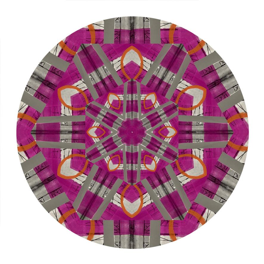 Kaleidoscope : Love/Forgive, Digital Art, Motif géométrique abstrait rose et gris - Print de Cheryl R. Riley