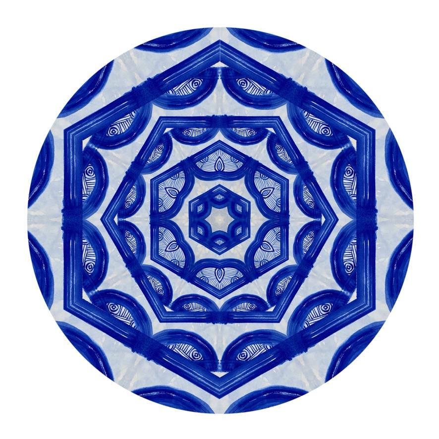 Kaleidoscope: Visions, Digital Art, Electric blue abstract geometric pattern - Print by Cheryl R. Riley