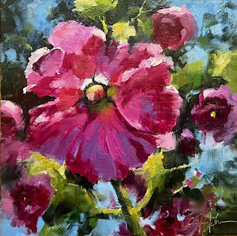 Radiant Hollyhocks - Painting by Cheryl St. John