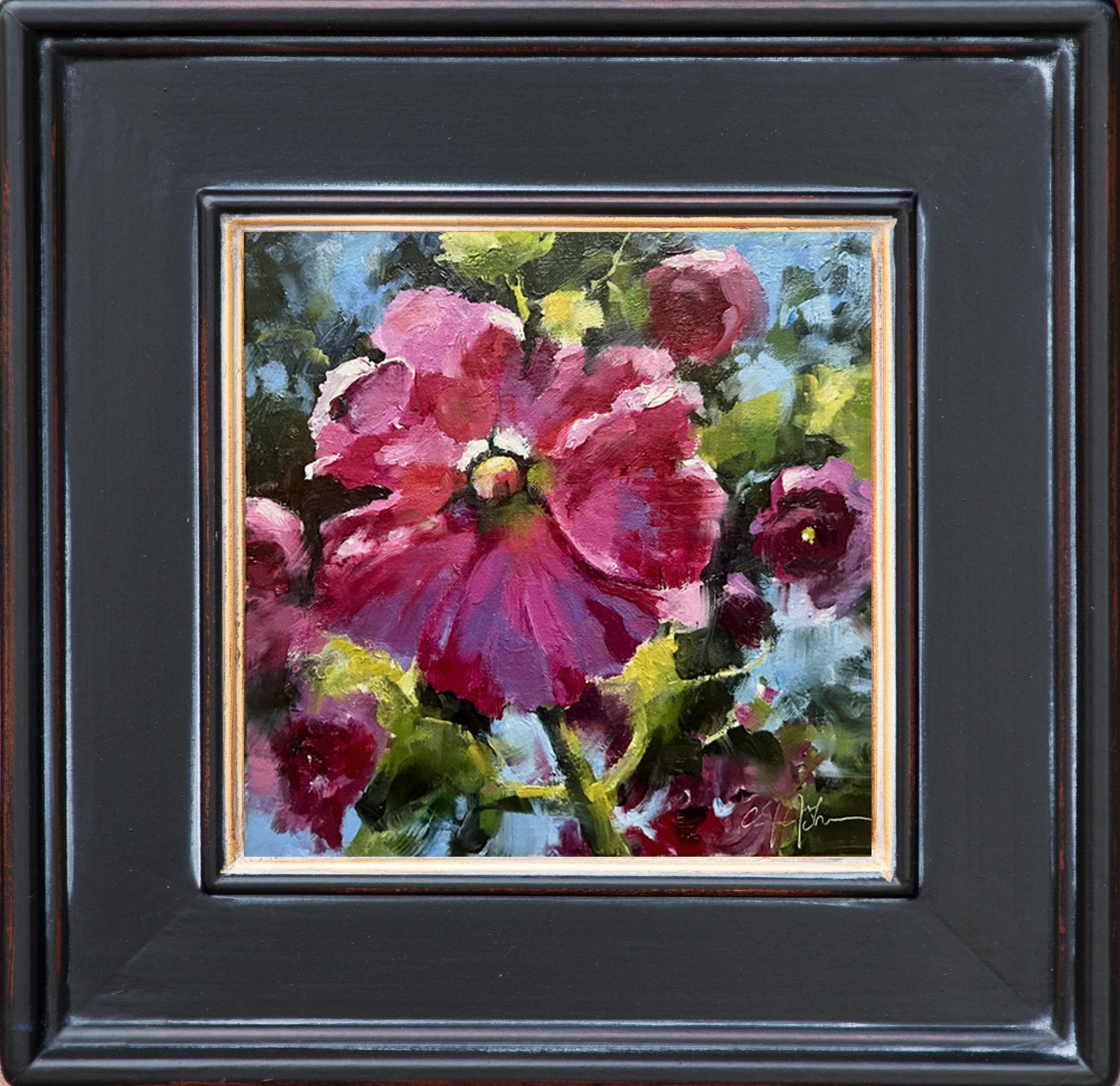 Cheryl St. John Still-Life Painting - Radiant Hollyhocks