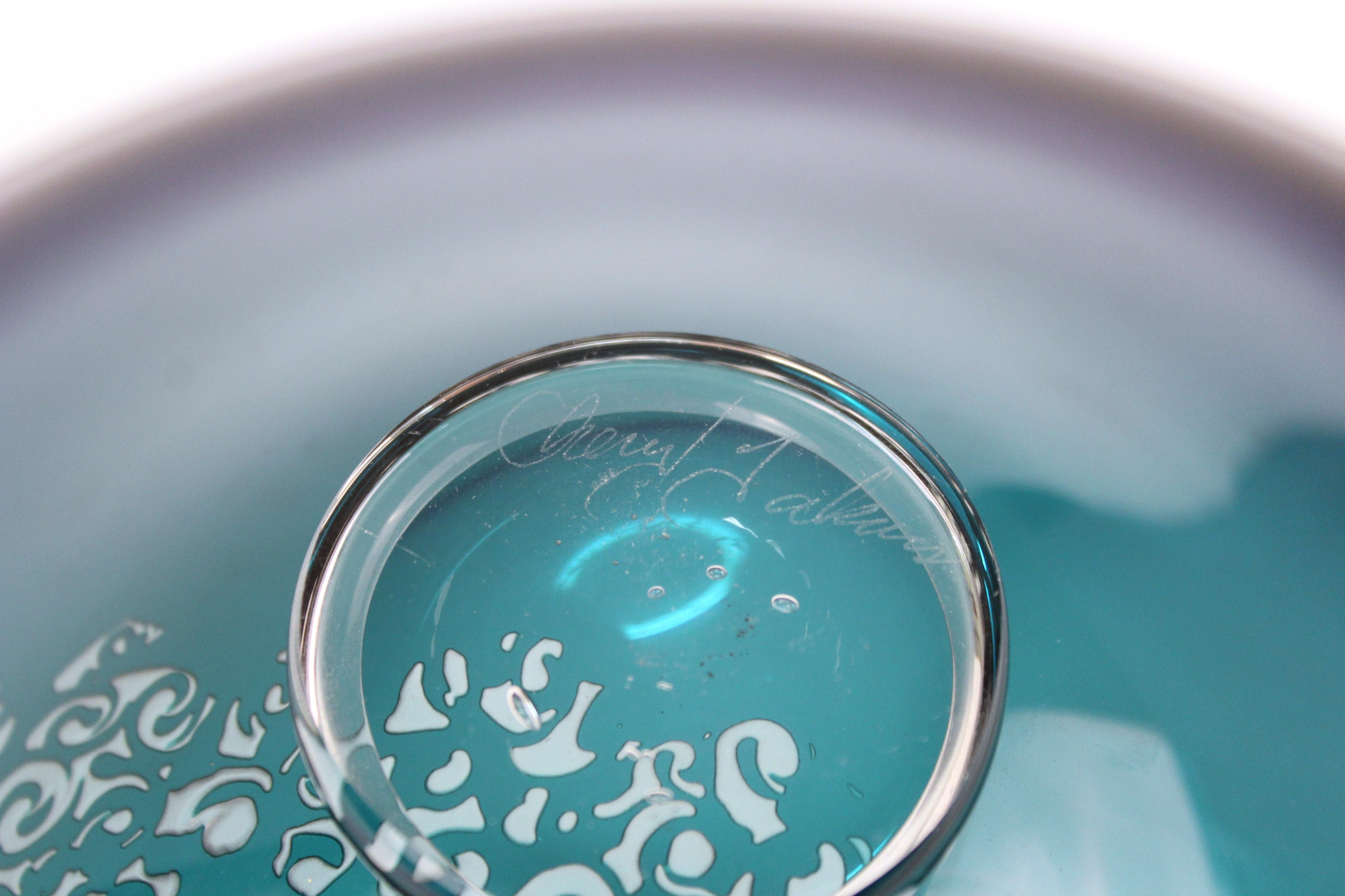 20th Century Cheryl Takacs Canadian Modern Studio Art Glass Turquoise Bowl