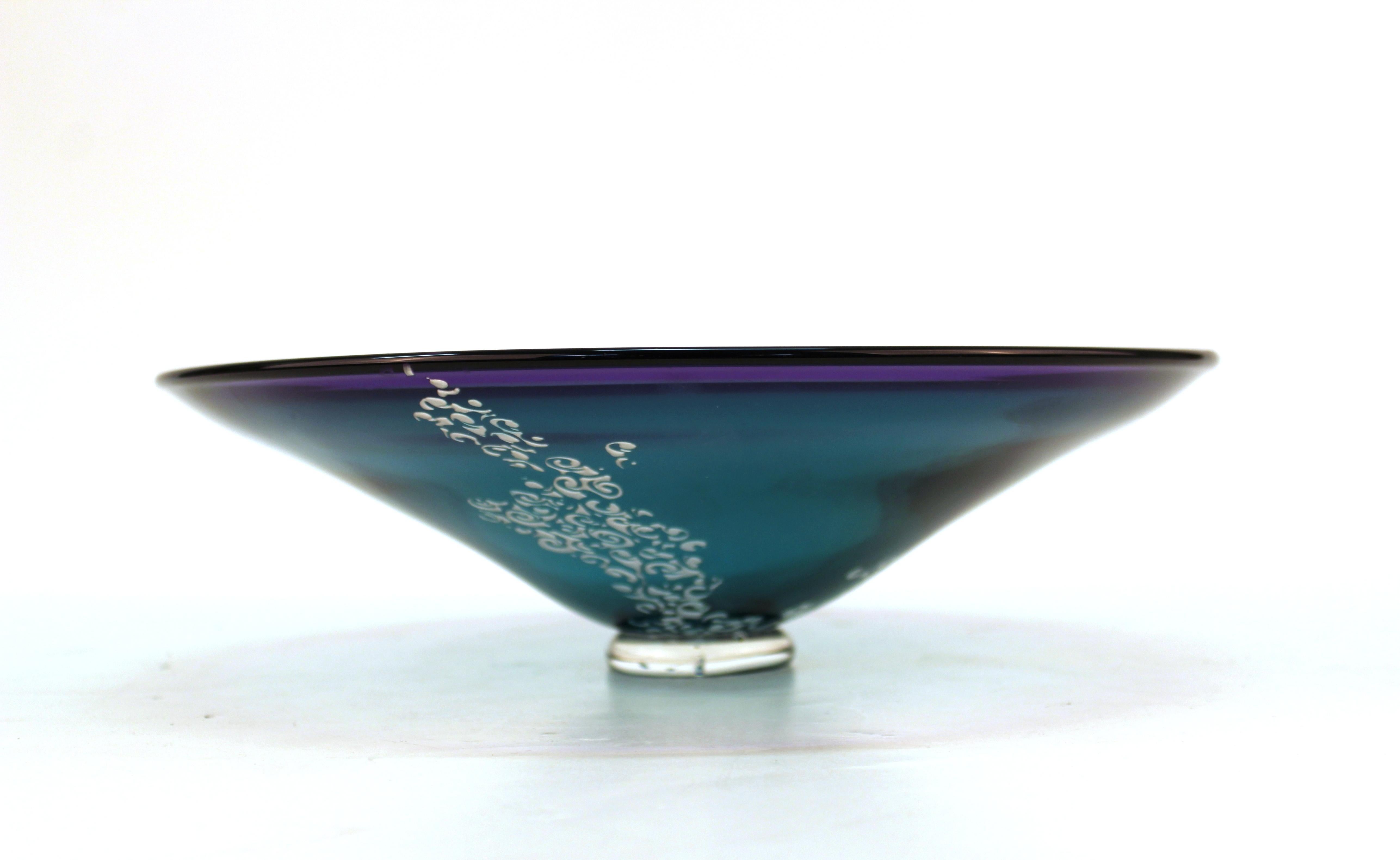 Cheryl Takacs Canadian Modern Studio Art Glass Turquoise Bowl 3
