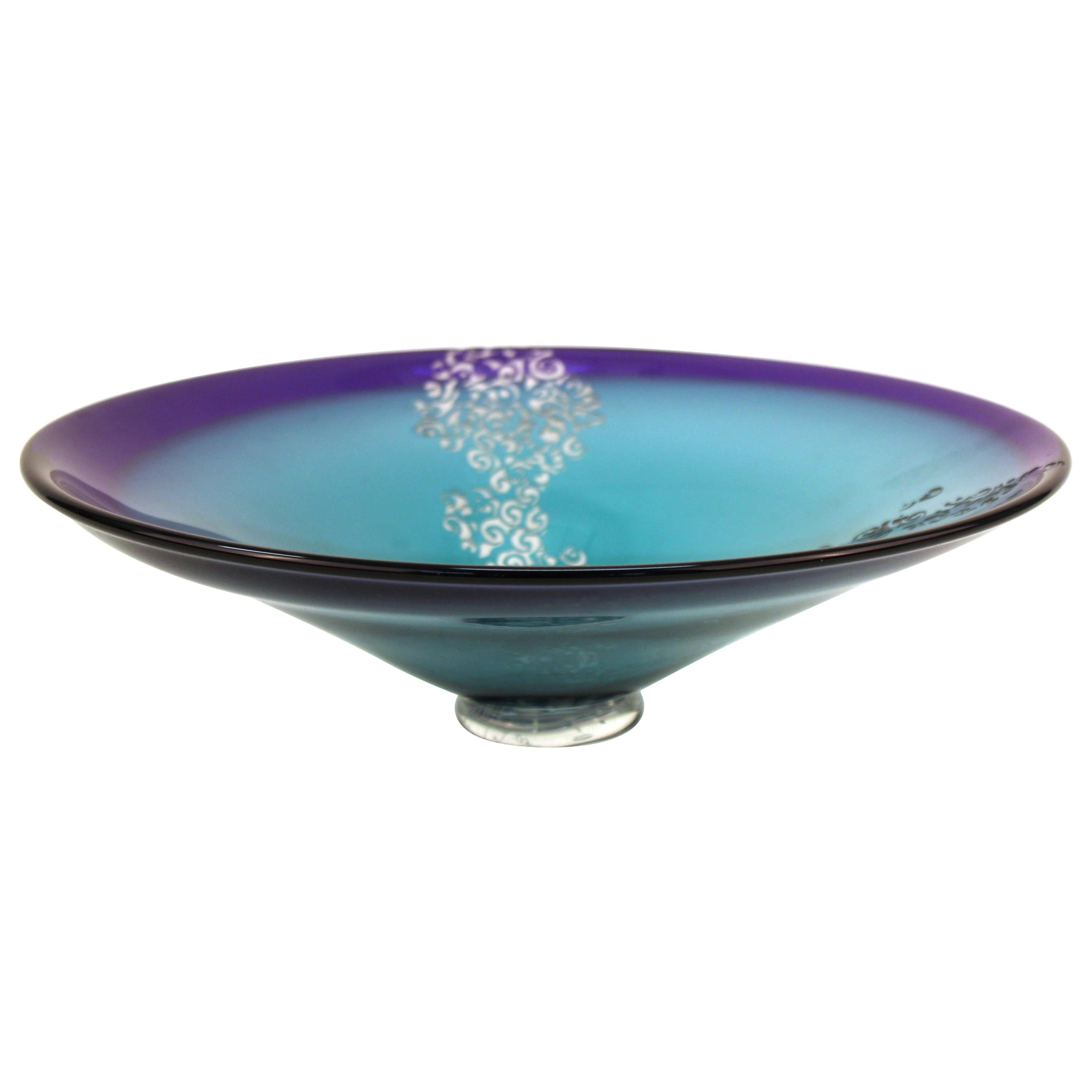 Cheryl Takacs Canadian Modern Studio Art Glass Turquoise Bowl