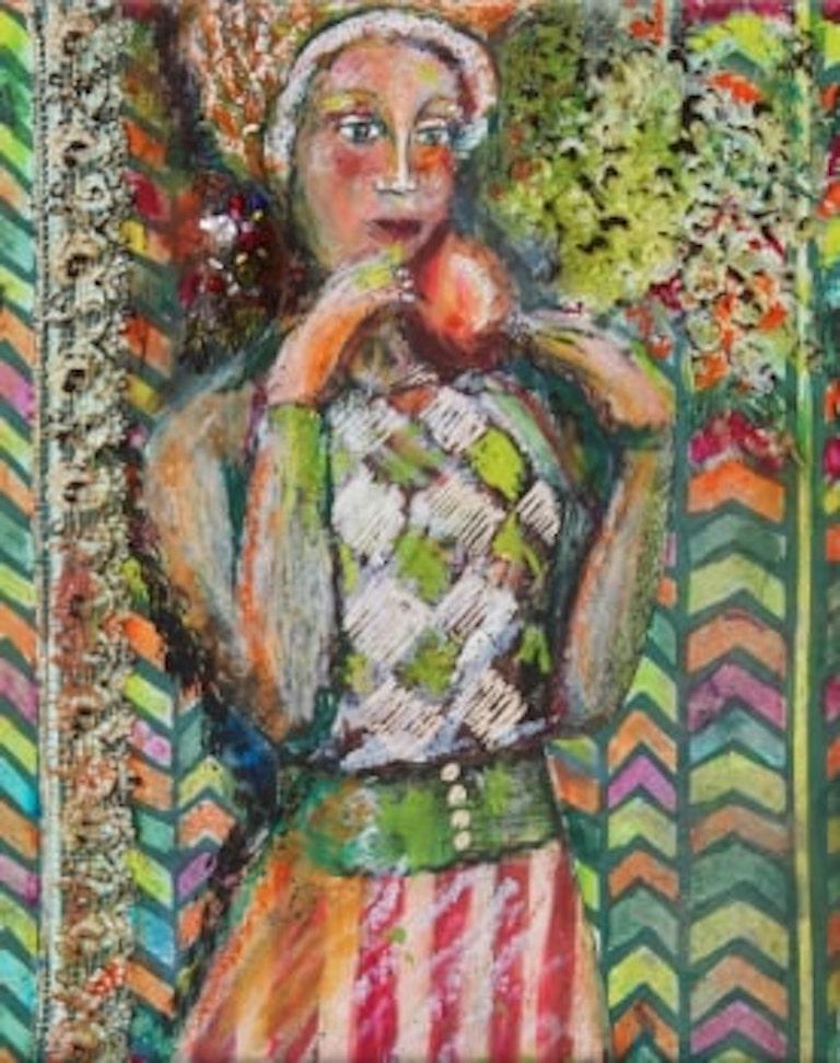 Obra de arte surrealista en técnica mixta, "Fíamma" - Mixed Media Art de Cheryl Tall