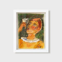 Surrealist Painting on Tile, "Flora"