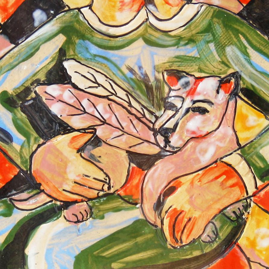 Surrealistisches Gemälde auf Kacheln, „Harlekin Griffon“ (Surrealismus), Art, von Cheryl Tall