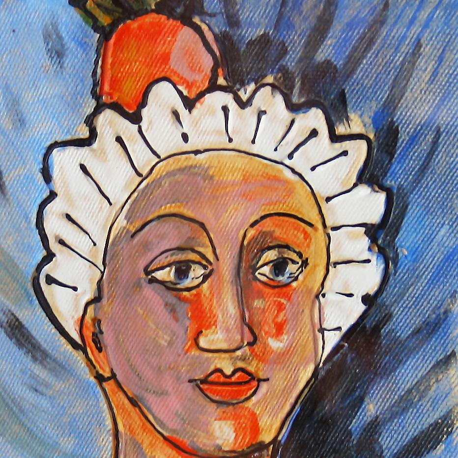 Surrealistisches Gemälde auf Kacheln, „Tangerine Zinger“ im Angebot 1