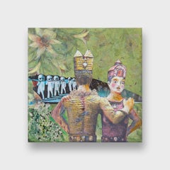 Obra de arte surrealista en técnica mixta, "Sueño de volar"