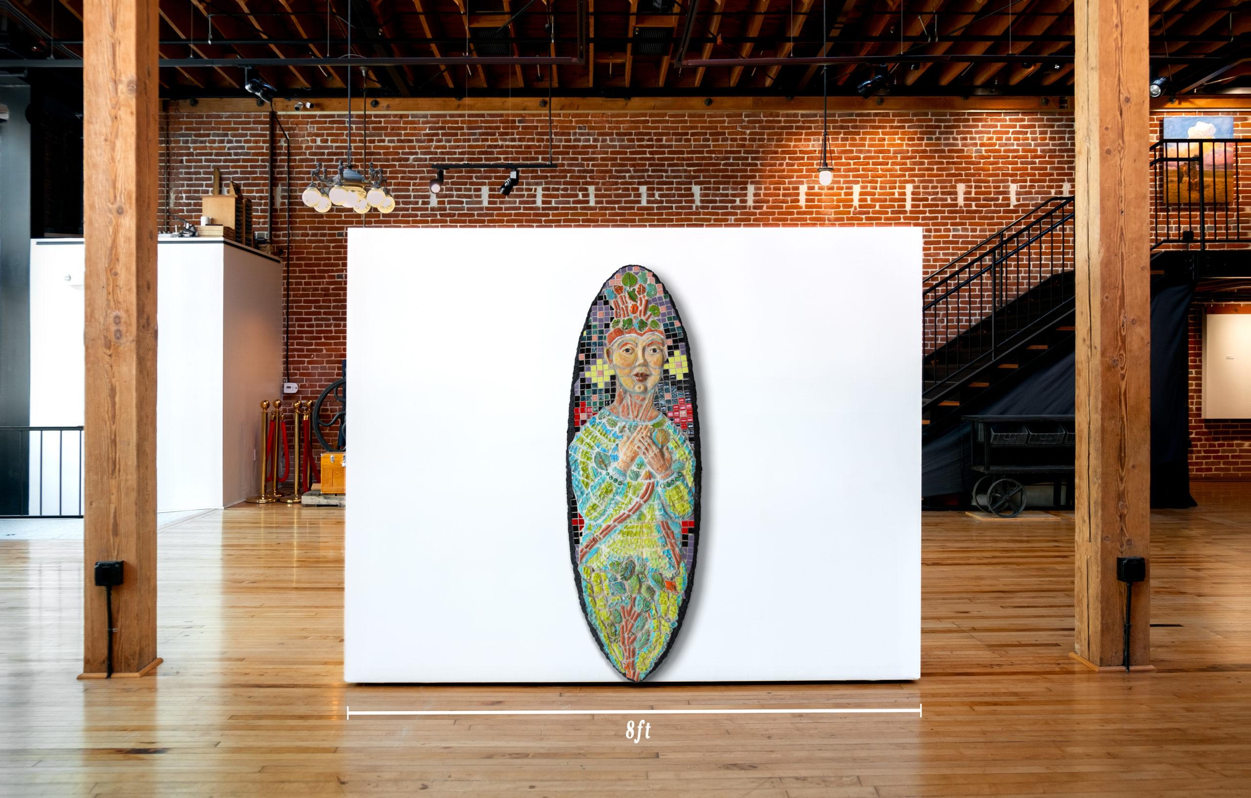 Planche à surf surréaliste en mosaïque, 