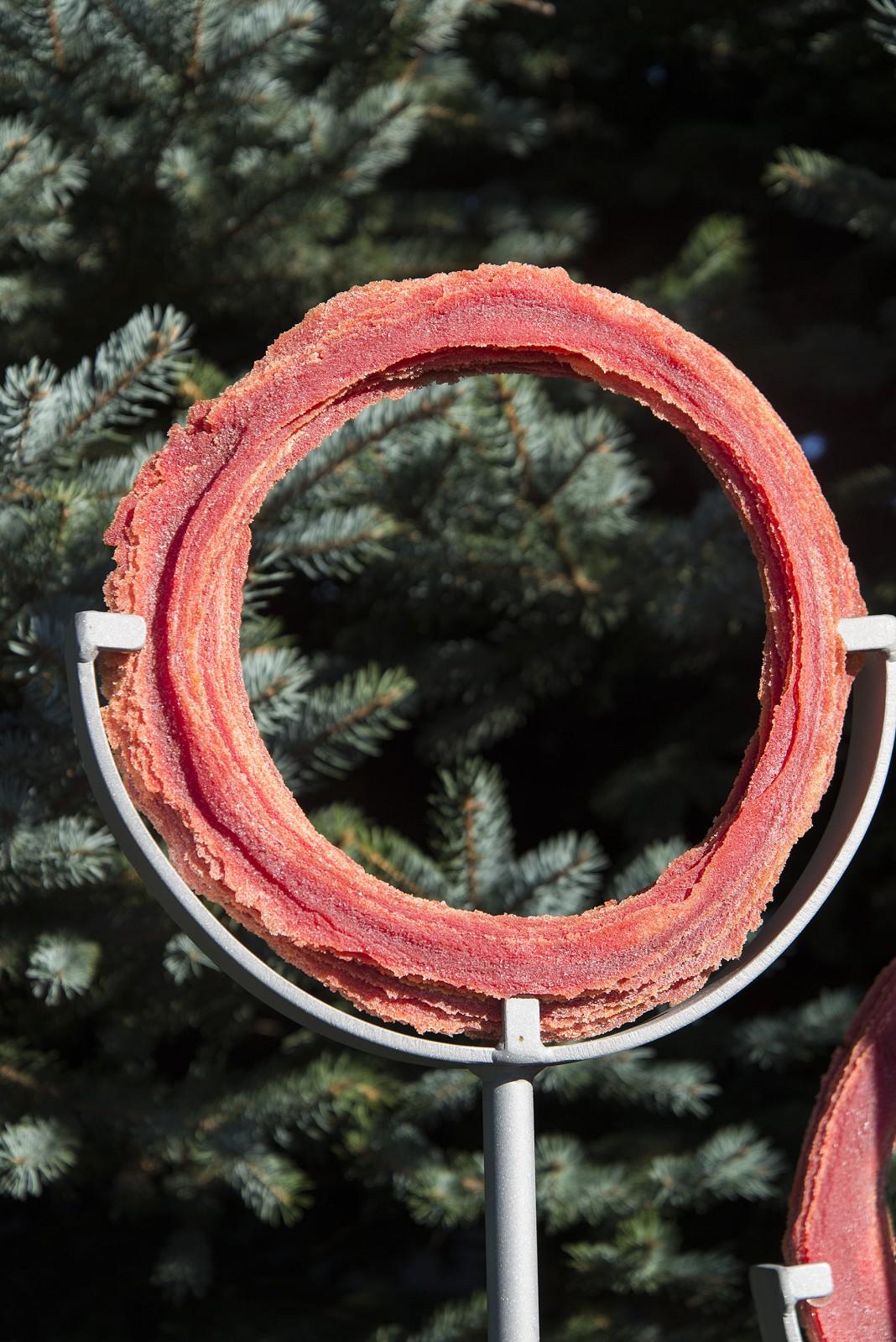A Shift in Perspective - contemporary, red, glass, and steel outdoor sculpture - Sculpture by Cheryl Wilson Smith