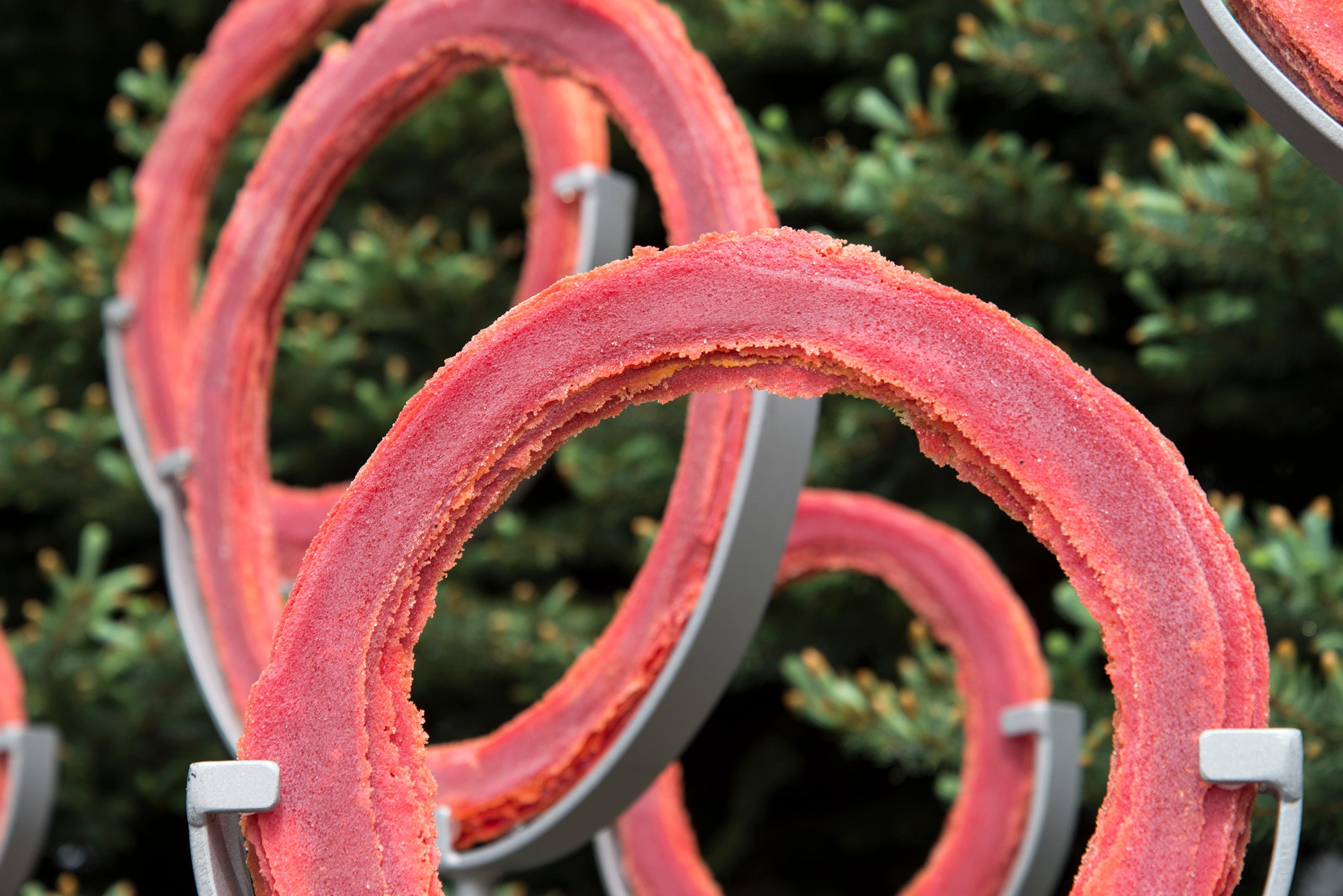 A Shift in Perspective - contemporary, red, glass, and steel outdoor sculpture - Black Abstract Sculpture by Cheryl Wilson Smith