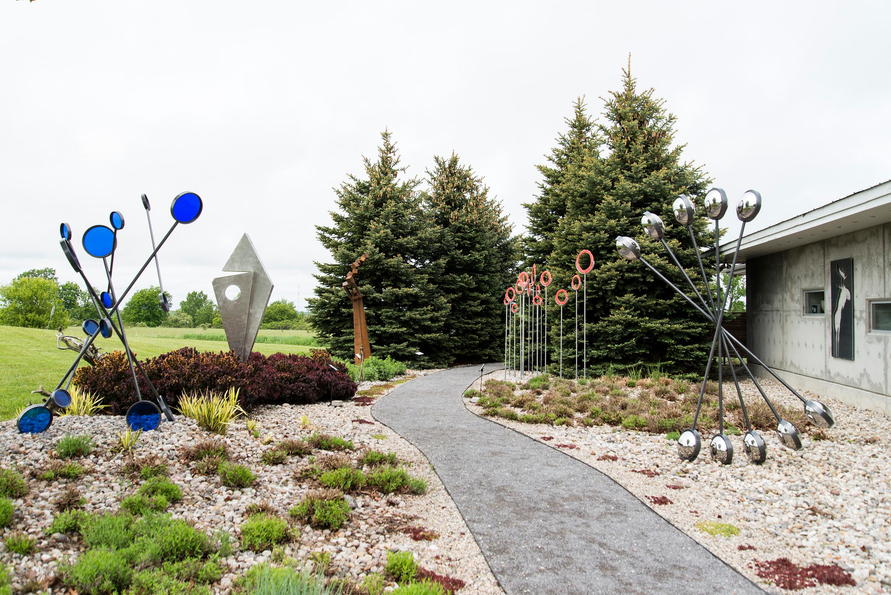 A Shift in Perspective - contemporary, red, glass, and steel outdoor sculpture For Sale 1