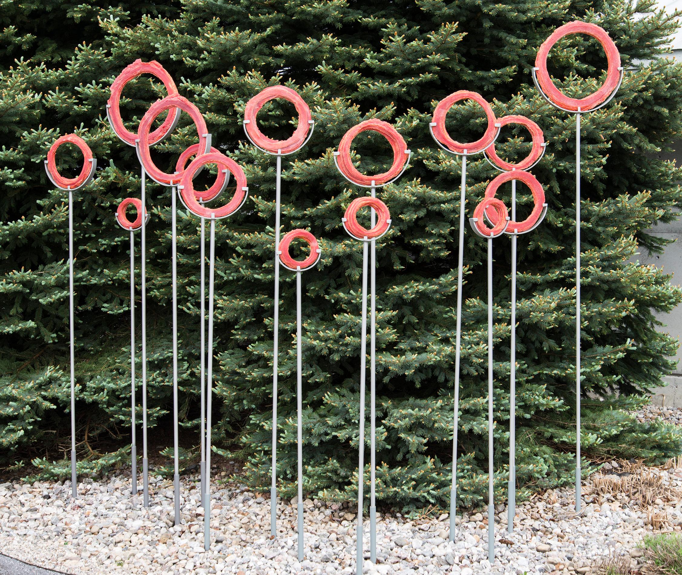 A Shift in Perspective - contemporary, red, glass, and steel outdoor sculpture For Sale 2