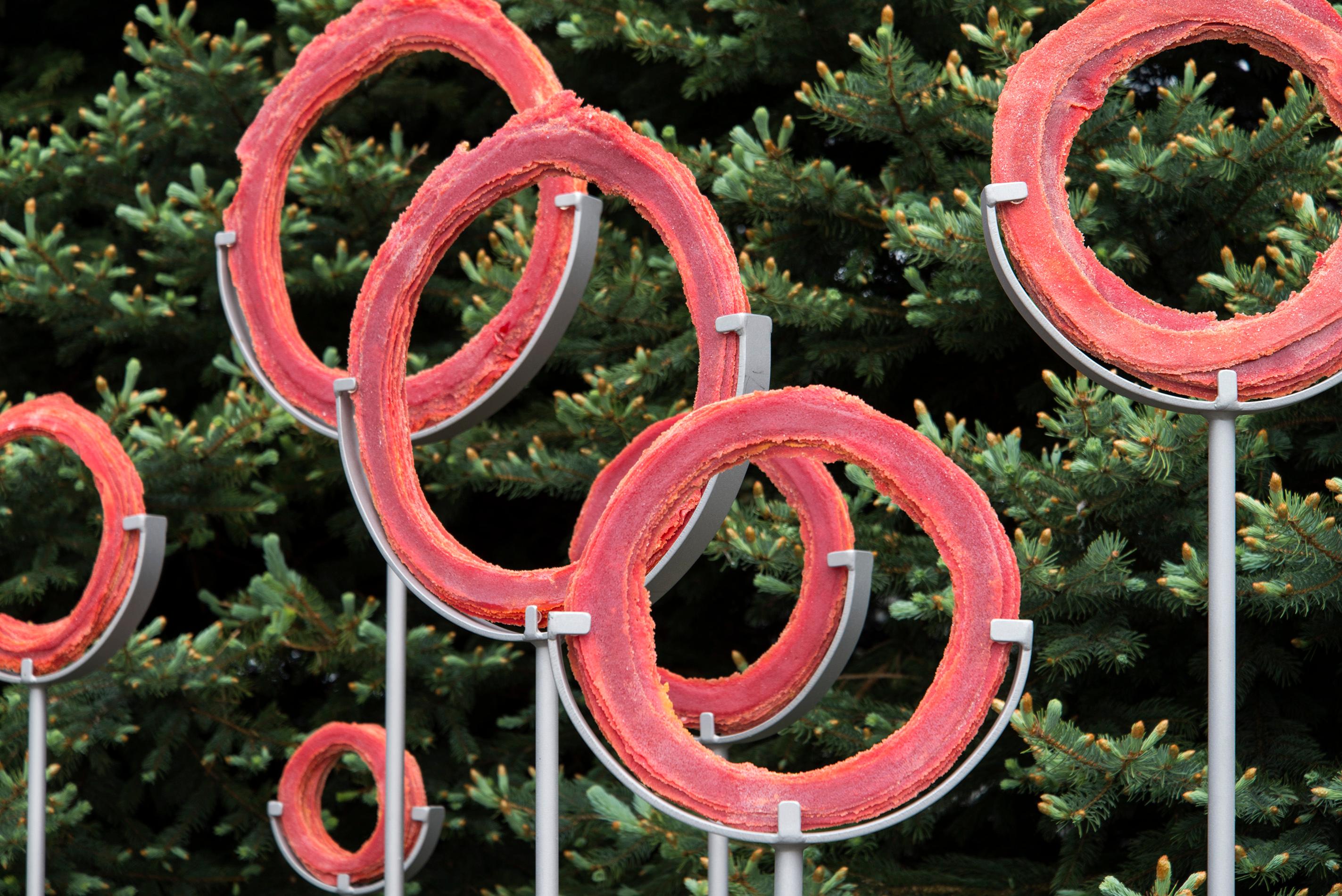 A Shift in Perspective - contemporary, red, glass, and steel outdoor sculpture For Sale 3