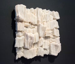 Acquiring Knowledge - white, textured, contemporary glass wall sculpture