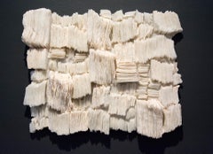 Acquiring Knowledge - white, textured, contemporary glass wall sculpture