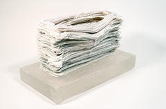 Bastion II - dynamic, textured, white, grey, layered glass table-top sculpture