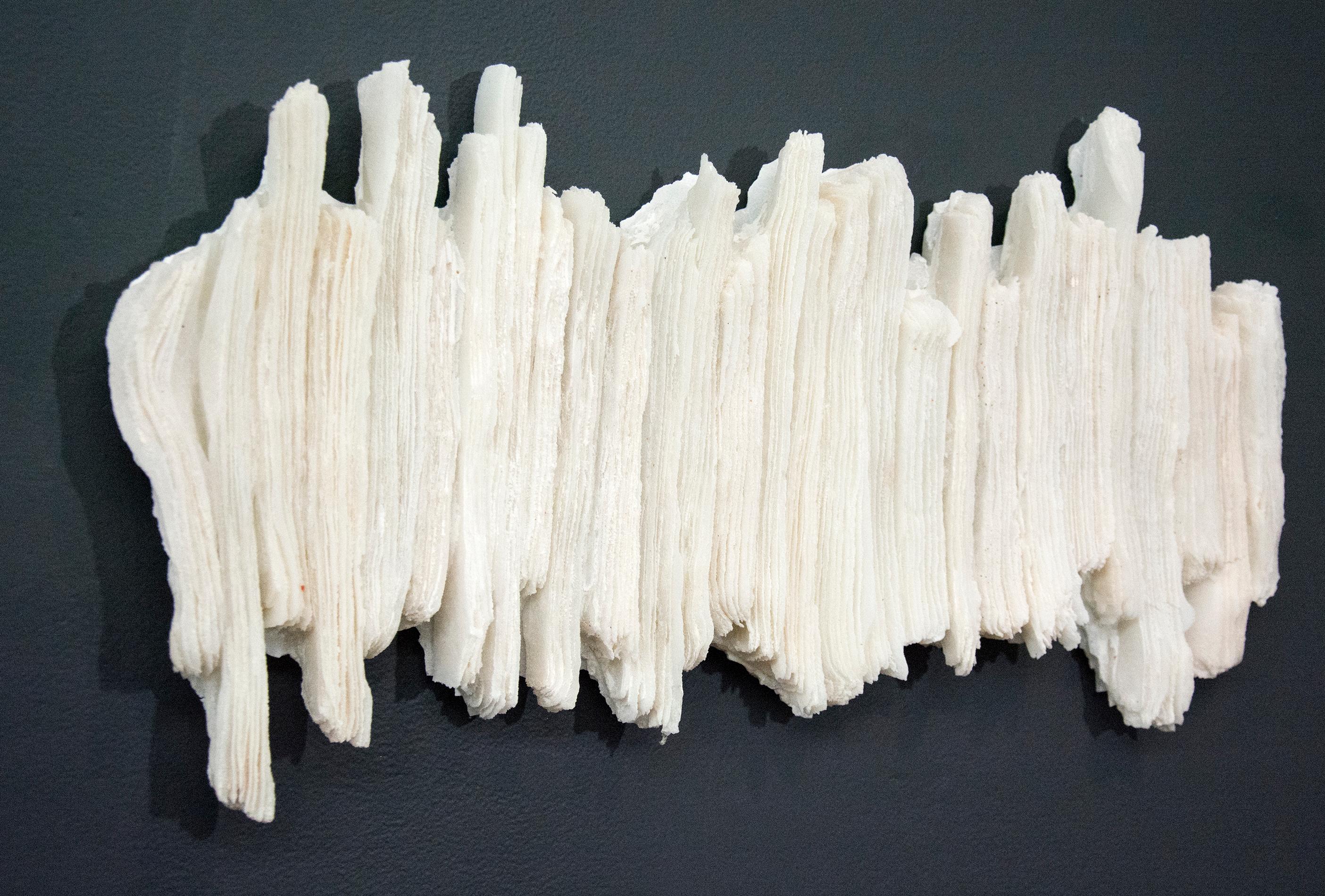 Blurring Lines - textured, white, modernist, glass wall sculpture - Sculpture by Cheryl Wilson Smith