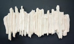 Blurring Lines - textured, white, modernist, glass wall sculpture