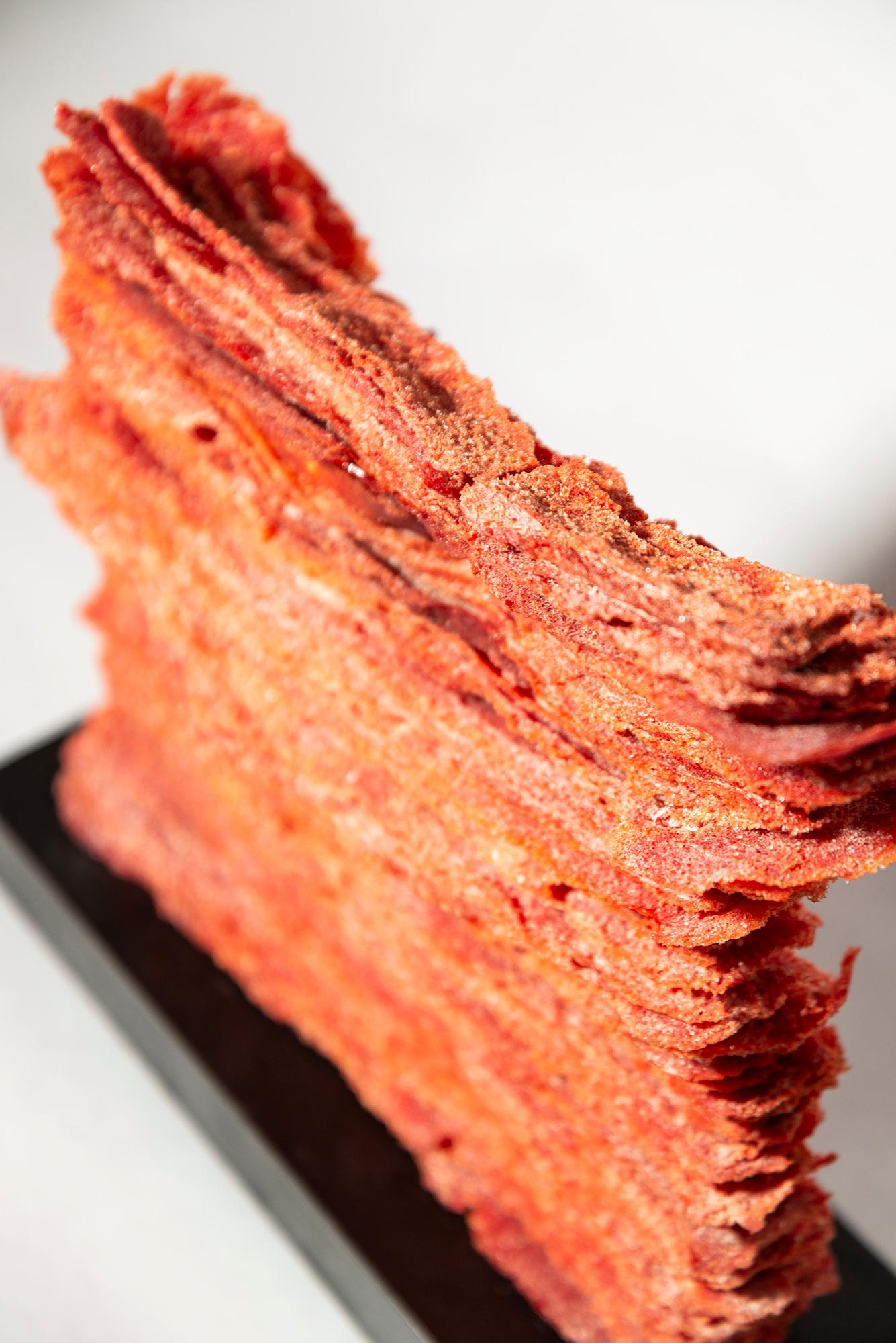 Dearg Mur 3 - contemporary, textured, layered glass, tabletop sculpture For Sale 8