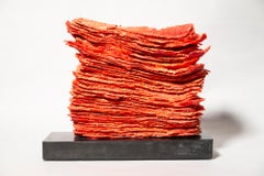 Dearg Mur 3 - contemporary, textured, layered glass, tabletop sculpture