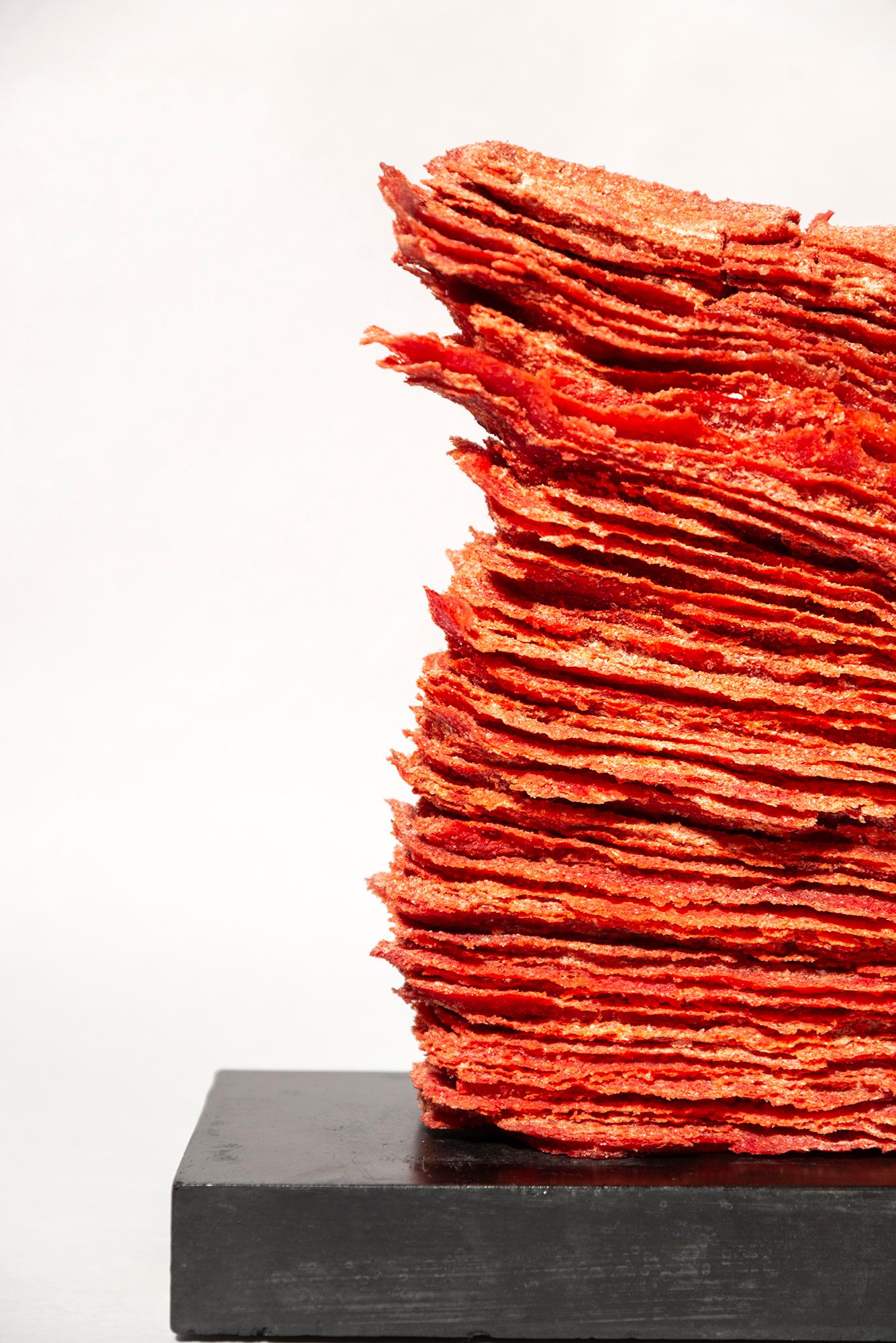 This contemporary glass sculpture inspired by nature is designed as a tabletop piece.

Cheryl Wilson Smith is an award-winning glass artist who has created a series of stunning sculptures from recycled glass. Their form and textures are inspired by