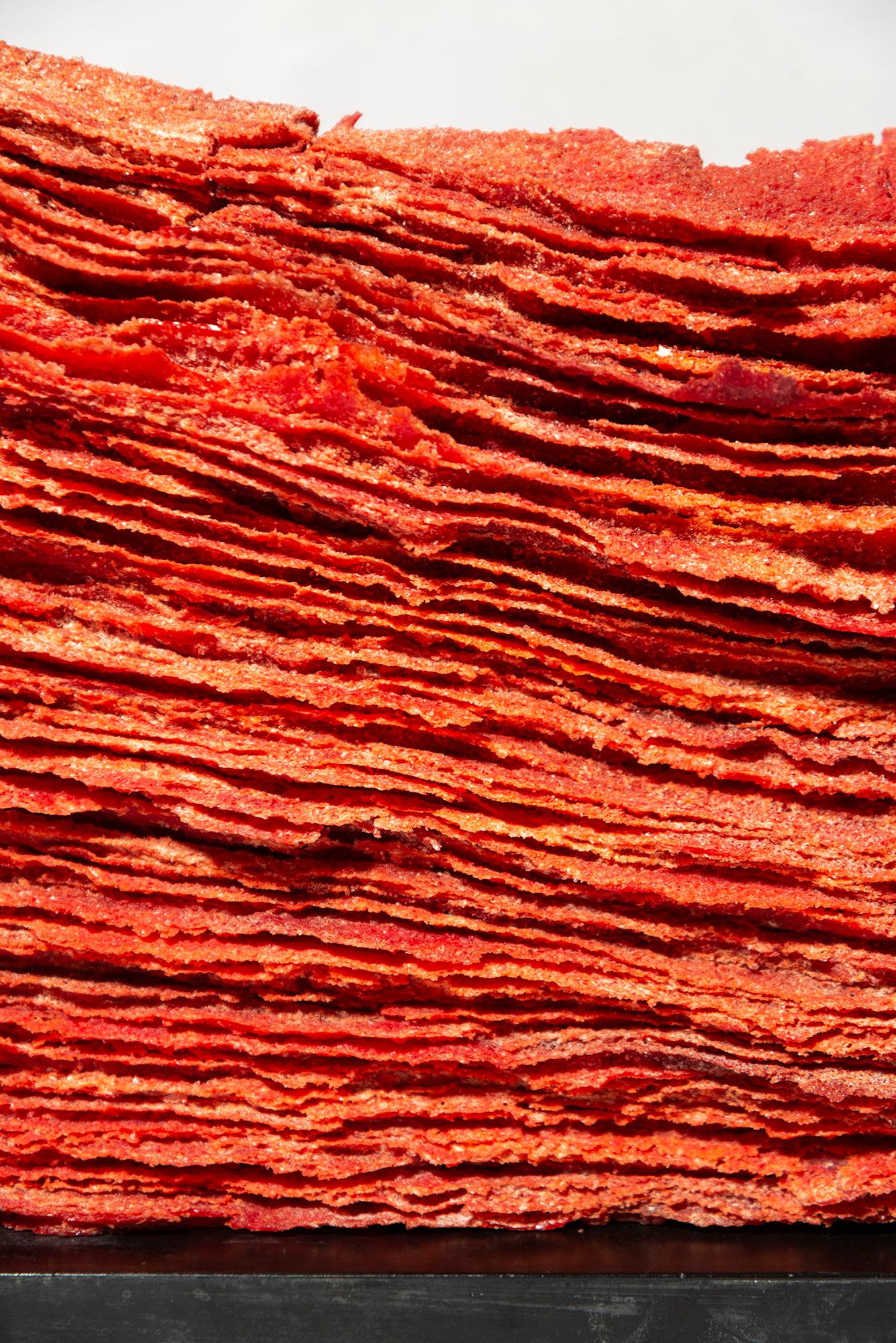 Dearg Mur 3 - contemporary, textured, layered glass, tabletop sculpture For Sale 1
