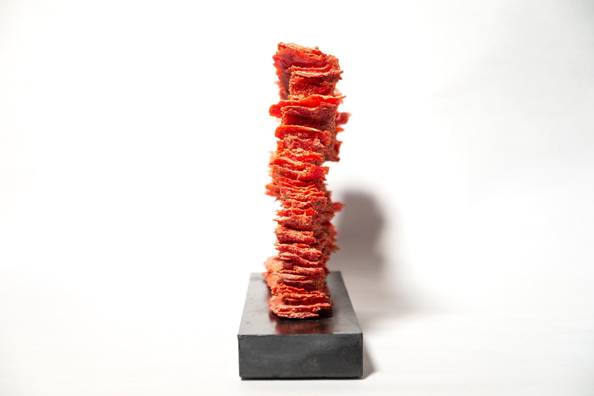 Dearg Mur 3 - contemporary, textured, layered glass, tabletop sculpture For Sale 4
