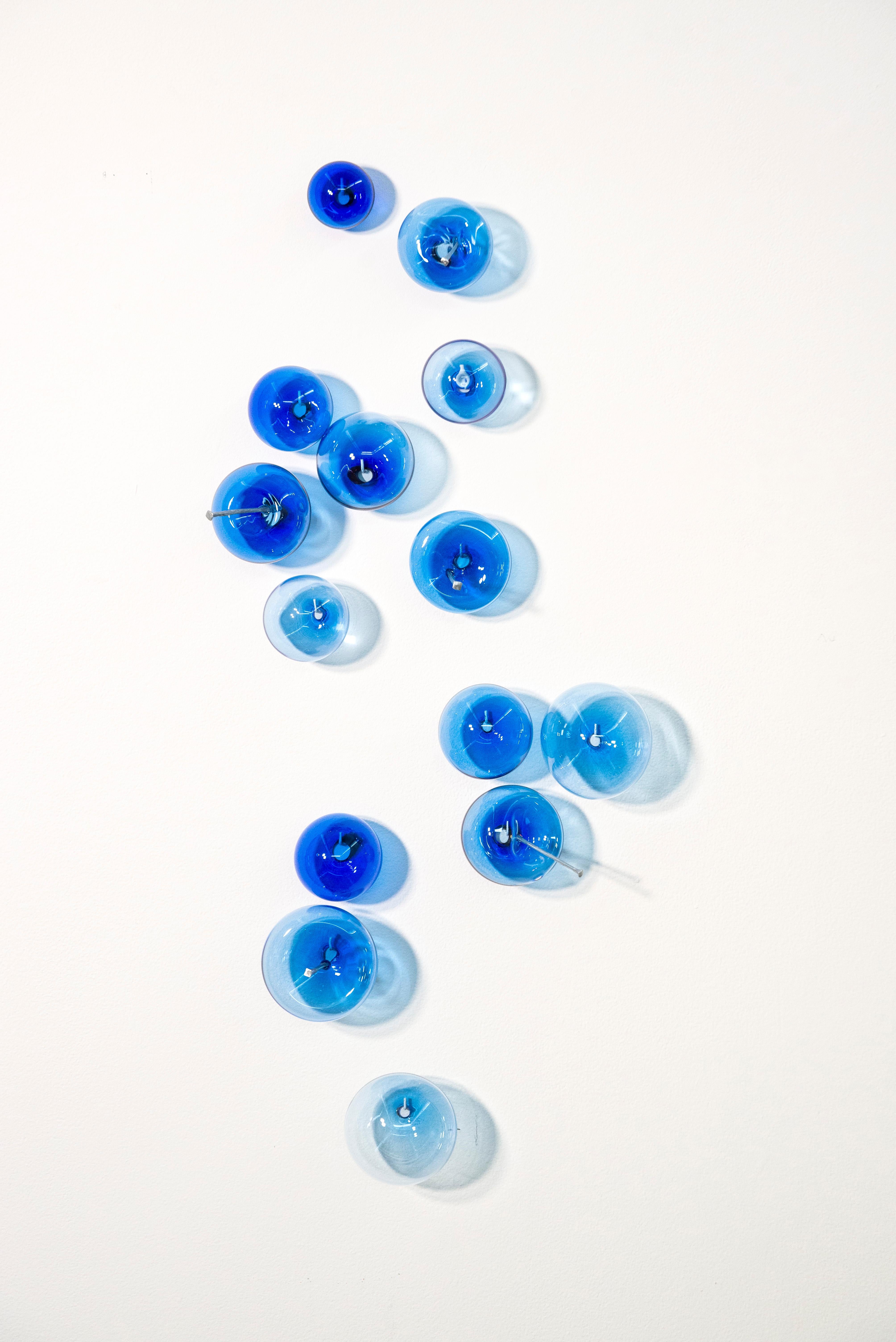 Cheryl Wilson Smith Abstract Sculpture - Don't Let Them Burst your Bubble: Cerulean 91425 - Glass Wall Sculpture